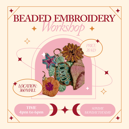 Beaded embroidery workshopورشه شك الخرز 🪡 🧵